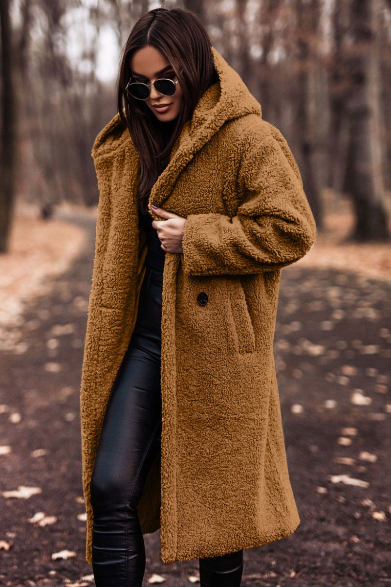 Autumn Winter Fashion Elegant Long Coat Woman Plush Warm Faux Fleece Coat Women Teddy Jacket Female Teddy Coat Outwear Ladies Pi-Mart