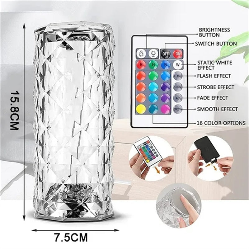 Table Crystal Rose Bedroom Lamp Pi-Mart