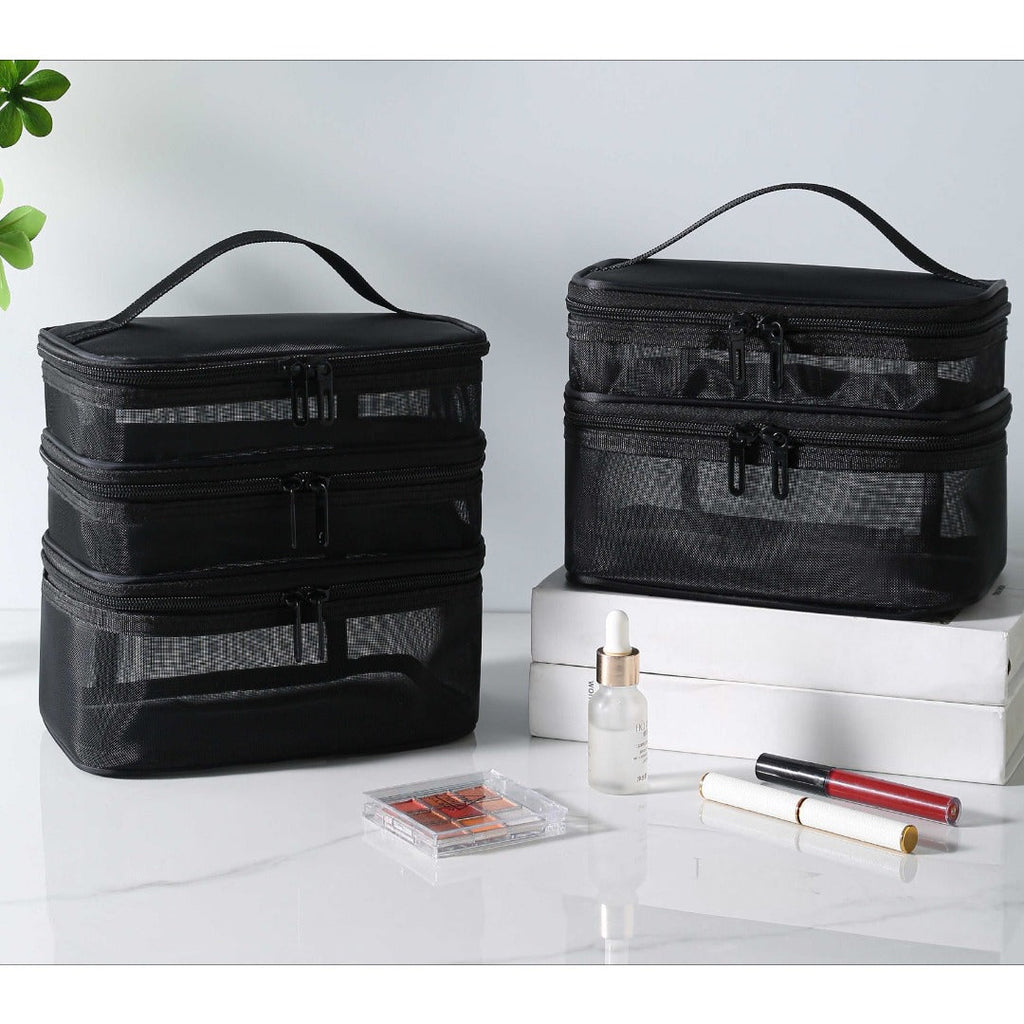 Mesh cosmetic bag, lightweight large capacity three-layer toilet bag, double-layer storage bag, travel mesh bag, tool storage box portable, Mesh ShowerTote Bag, - SJB-DIAMOND ELITES