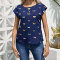 Ladies' Fashionable Butterfly Print Top With Round Neck Pullover And Short Sleeved T-shirt - SJB-DIAMOND ELITES