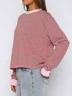 Striped Oversized Round Neck Sweatshirt