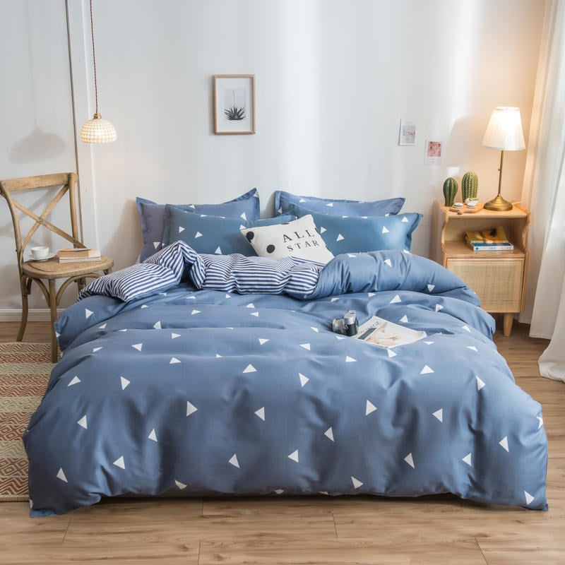 Cover Set Bed Cotton Quilt Bedsheet Bedding Duvet Fitted Pi-Mart