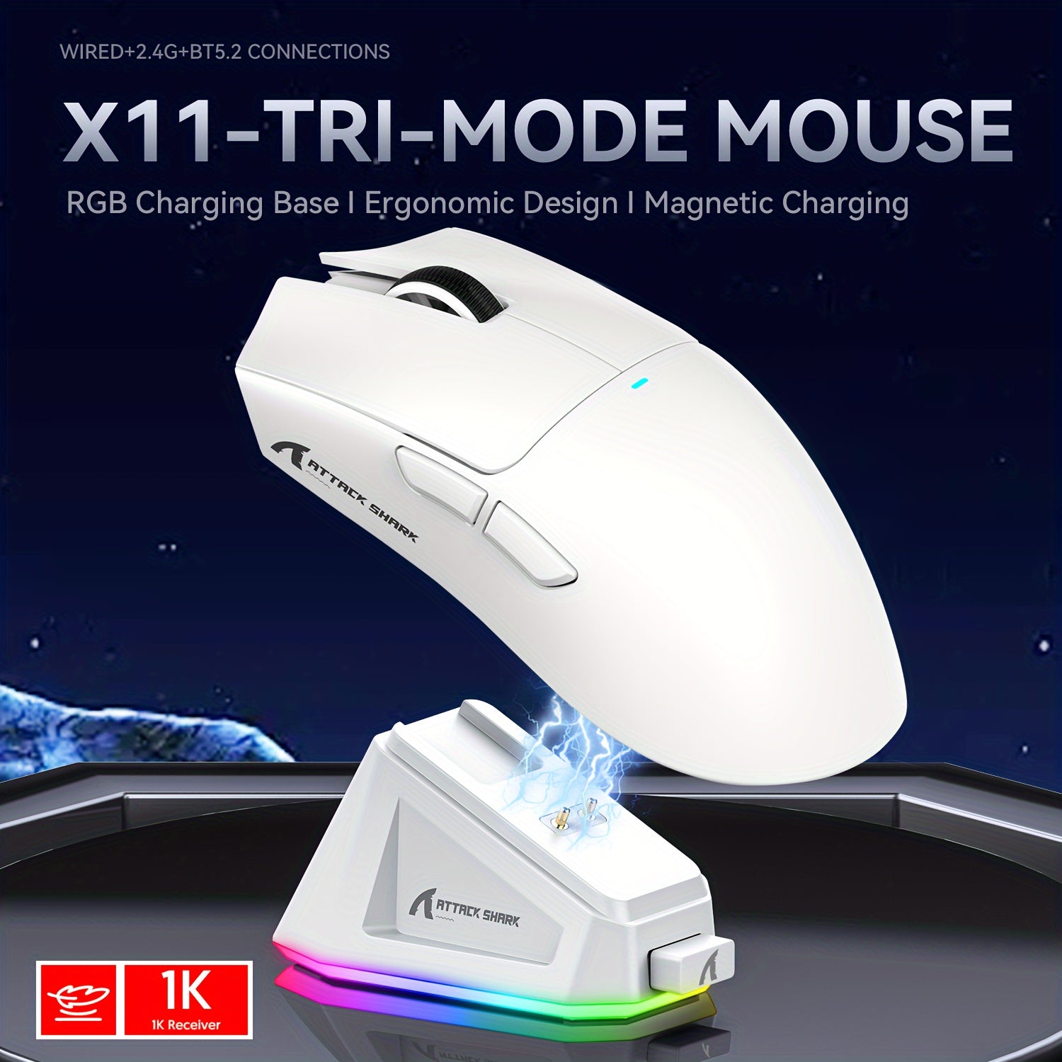 22K DPI X11 Pro Wireless Gaming Mouse - Tri-Mode Connectivity, RGB Charging Dock, PAW3311 Optical Sensor, HUYU Switch, 5 Programmable Buttons, Ergonomic Design for PC Gamers Lootquake LLC