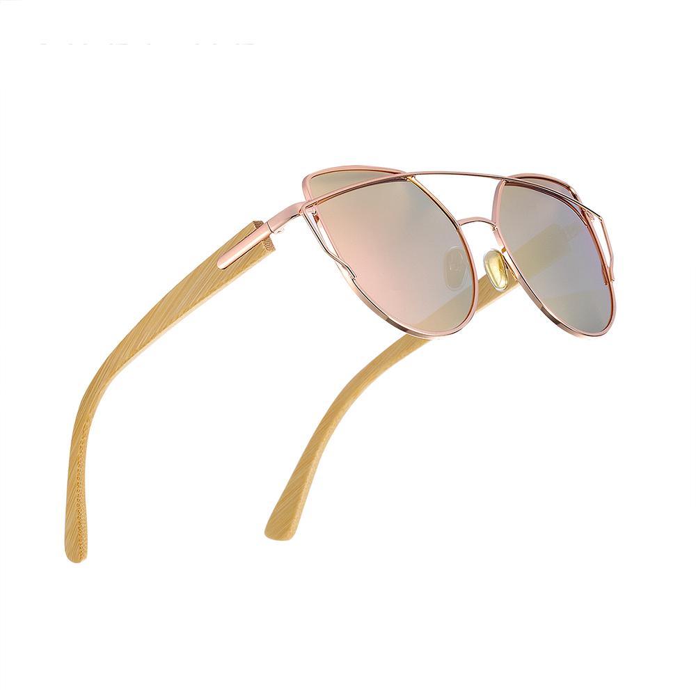 Modern Cat Eye Sunglasses for Women Polarized Sunglasses with metal frame and natural Bamboo wood frame Fashion Style - SJB-DIAMOND ELITES