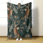 51x59 inches Vibrant Tiger and Peacock Print Flannel Throw Blanket - Throws with Hypoallergenic Polyester Fiber, Soft Multipurpose Knitted Design for All Seasons, Space Theme Decorative Bedding with Easy Dry Clean Care and St