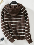 Striped Button Up Long Sleeve Hooded Cardigan - SJB-DIAMOND ELITES