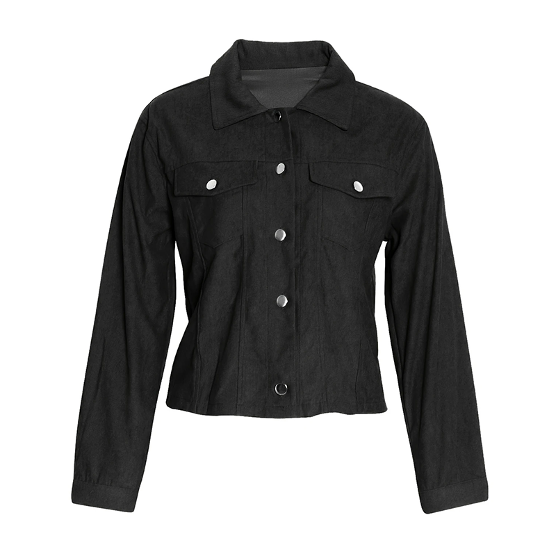 Women's Corduroy Long Sleeve Jacket - Casual Button-Up Coat With Flap Pockets Pi-Mart