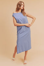 Side Slit Round Neck Sleeveless Midi Elegant Dress–Versatile, Chic, and Timeless Wardrobe Staple with Side Slits and Sleeveless Design for Effortless Style Stevvex