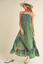 Ditsy Floral Ruffled Hem Maxi Cami Dress For Women –Romantic Floral Print, Flowy Maxi Length, Feminine & Elegant Design for Casual & Special Occasions
