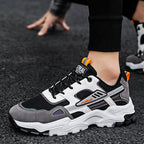 Black White Lace-up Sneakers Men Outdoor Breathable Csual Mesh Shoes Lightweight Running Sports Shoes Pi-Mart