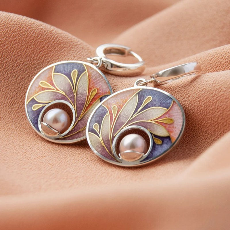 Fashion Exquisite Flower Enamel Pearl Earrings Pi-Mart