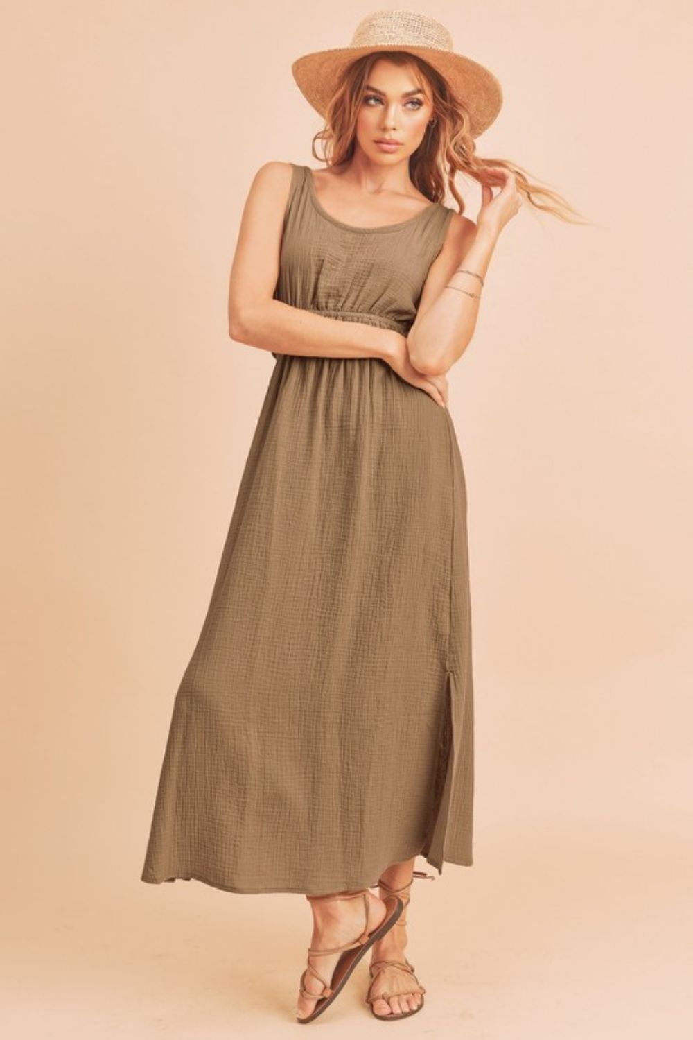 Side Slit Round Neck Sleeveless Tank Dress For Women Versatile, Comfortable, and Breezy Wardrobe Essential for Warm Weather Stevvex
