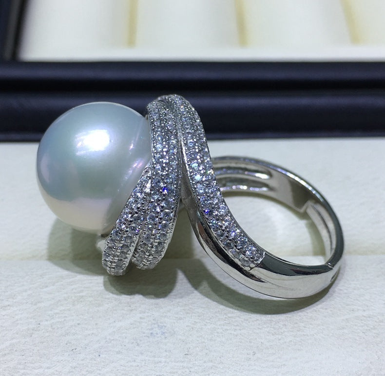 White Freshwater Silver Pearl Ring Pi-Mart