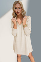 Double Take Textured Zip Long Sleeve Dress Classic Zip-Up Dress for Women Comfortable Outdoor Dress Stevvex