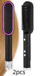 New 2 In 1 Hair Straightener Hot Comb Negative Ion Curling Tong Dual-purpose Electric Hair Brush Pi-Mart