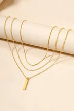 Gold Bar Pendant Layered Adjustable Chain Necklace