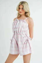 MABLE Plaid Sleeveless Button Down Romper