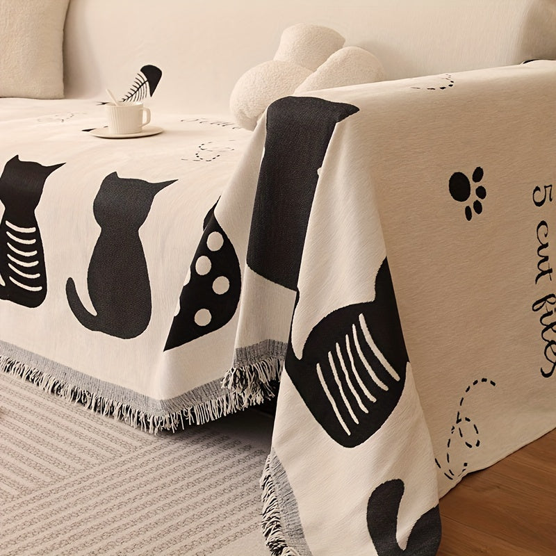 1pc Chenille Cat Cartoon Sofa Cover Blanket Four Seasons Universal Simple Double-sided Multi-functional Sofa Throw Blanket Couch Cover For Living Room Home Decor