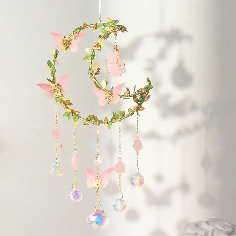 Sun Catcher Winding Leaf Flower Butterfly Leaves Moon Natural Crystal Pendant Pi-Mart
