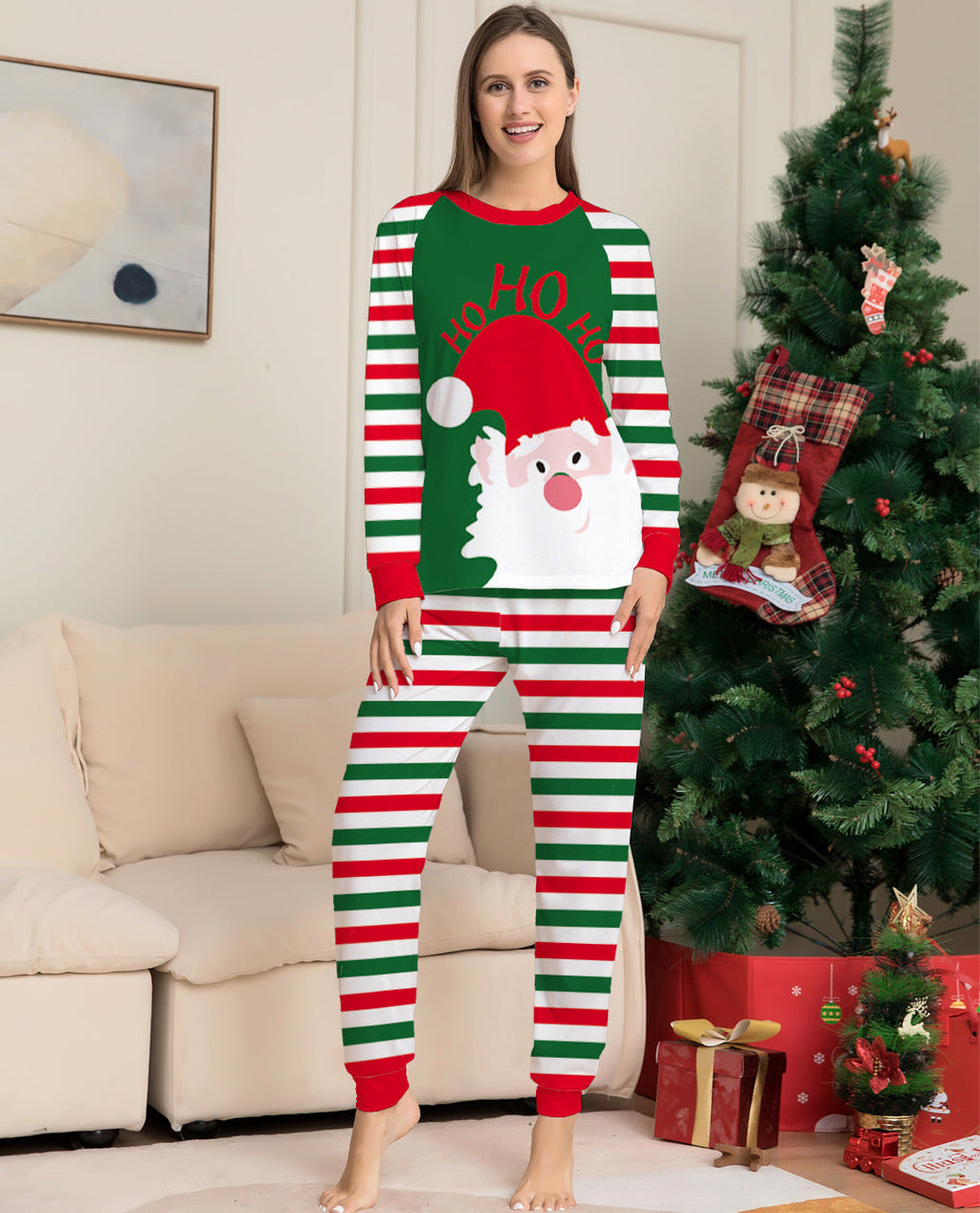 Family Pajamas Matching Sets Red Stripe Xmas Holiday Sleepwear Jammies Long Sleeve PJs Outfits Pi-Mart