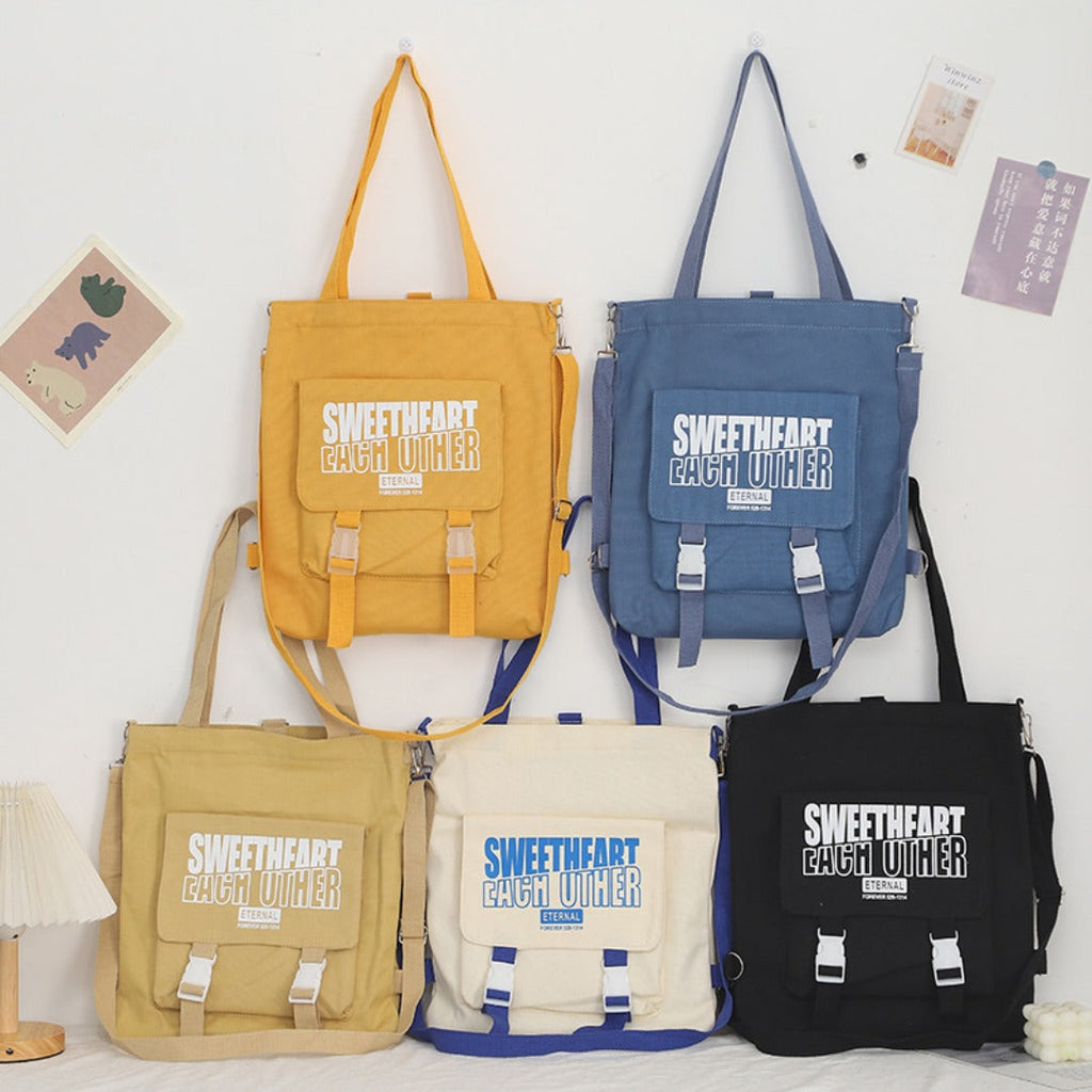 Carry letter pattern printed canvas bag, student shoulder canvas bag, shopping bag with zipper, tote canvas bag
