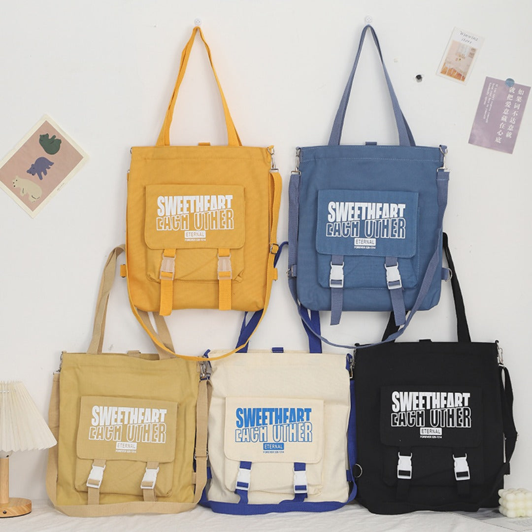 Carry letter pattern printed canvas bag, student shoulder canvas bag, shopping bag with zipper, tote canvas bag