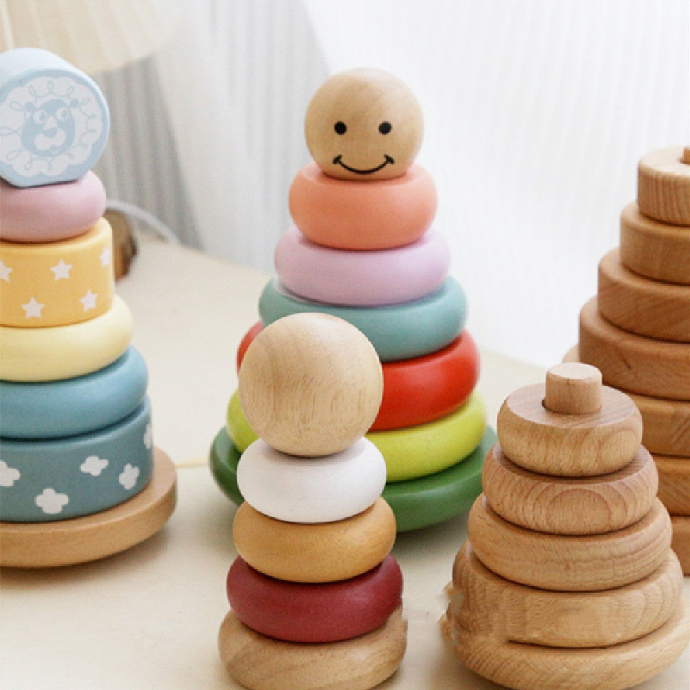 Children's Puzzle Wooden Folding Music Set Column, Rainbow Tower Ring, Large Early Childhood Education Toy Wood Pi-Mart