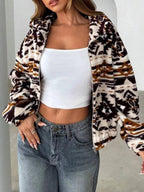 Geometric Fleece Zip-Up Jacket THRIXINE