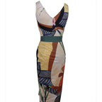 Women's Beach Beach Two Piece Plant Printed V-neck Top Strap Skirt Set - SJB-DIAMOND ELITES