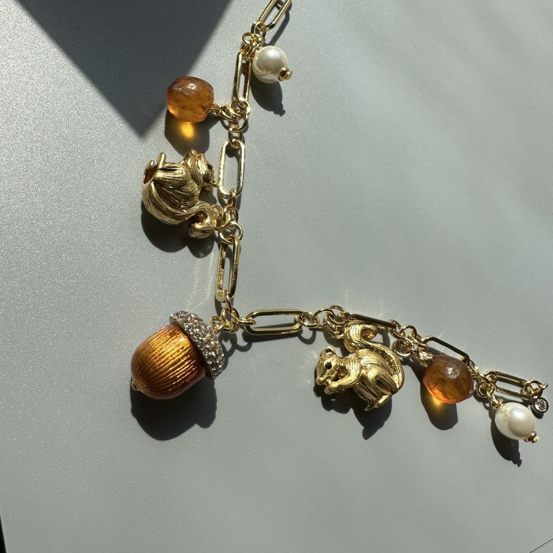 Squirrel Enamel Glazed Pinecone Orange Bracelet Pi-Mart