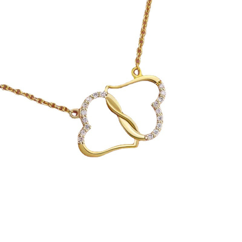Fashion Double Heart Love Necklace With Rhinestones Inlaid Zircon Mother Valentine's Day Gift Pi-Mart