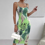 Ladies' Leopard Print Cross Shoulder Strap Backless Dress With A Banquet Vibe, Out Of The Street Fashion Bag Arm Long Skirt - SJB-DIAMOND ELITES