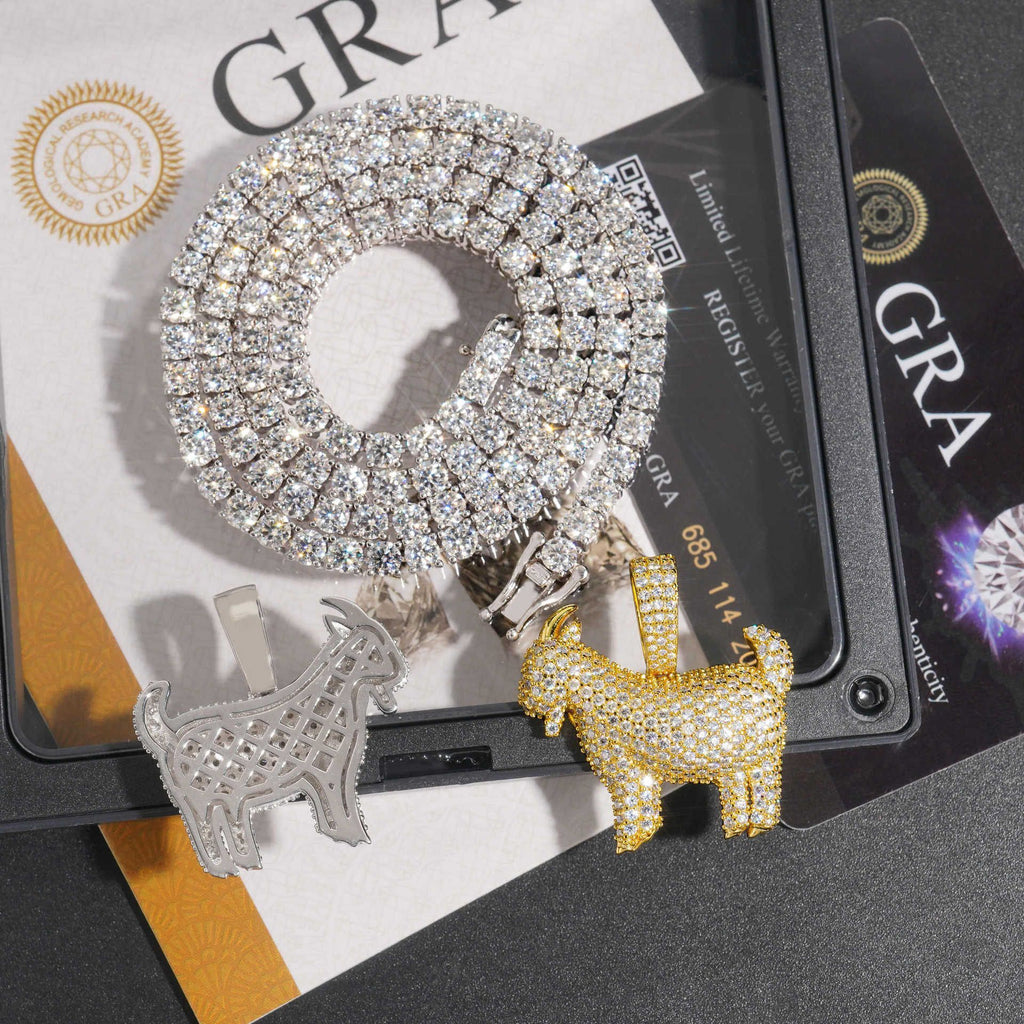Zodiac Lamb Pendant S925 Silver Inlay Moissanite Pi-Mart