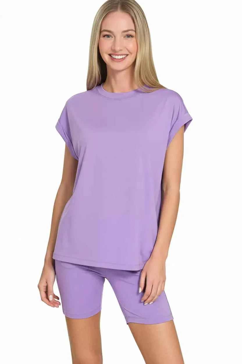 Zenana Brushed Dty Microfiber Top & Biker Shorts THRIXINE