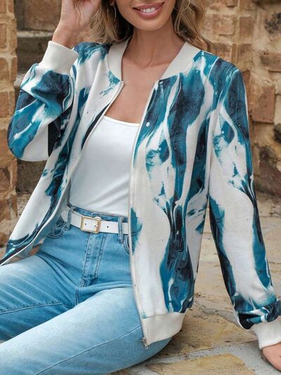 Lightweight Printed Zip-Up Jacket with Baseball Collar and Casual Fit