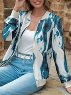 Lightweight Printed Zip-Up Jacket with Baseball Collar and Casual Fit