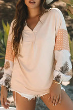 Puff Sleeve Patchwork Blouse - Tropical Print Top | Femstylo