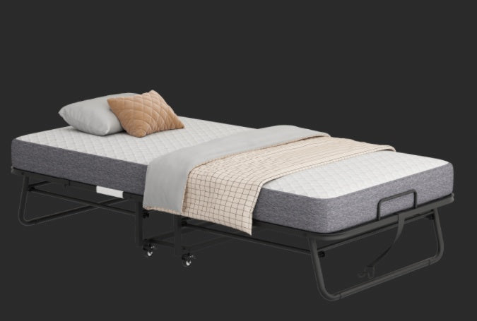 Folding Bed With Mattress  Foam Mattress All Steel Pipe Frame Pi-Mart