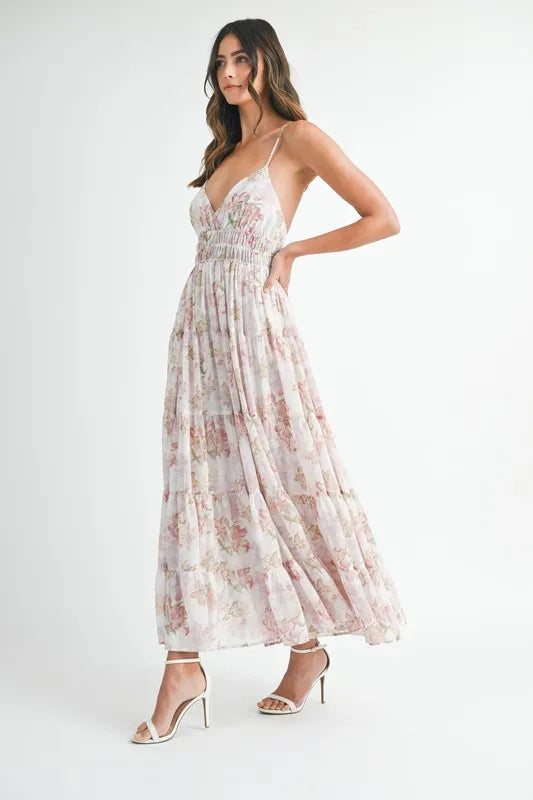 Floral Print Tiered Cami Maxi Summer Dress – Floral Maxi Dress, Tiered Maxi Dress, Cami Maxi Dress, Breezy Summer Dress, Bohemian Maxi Dress Stevvex