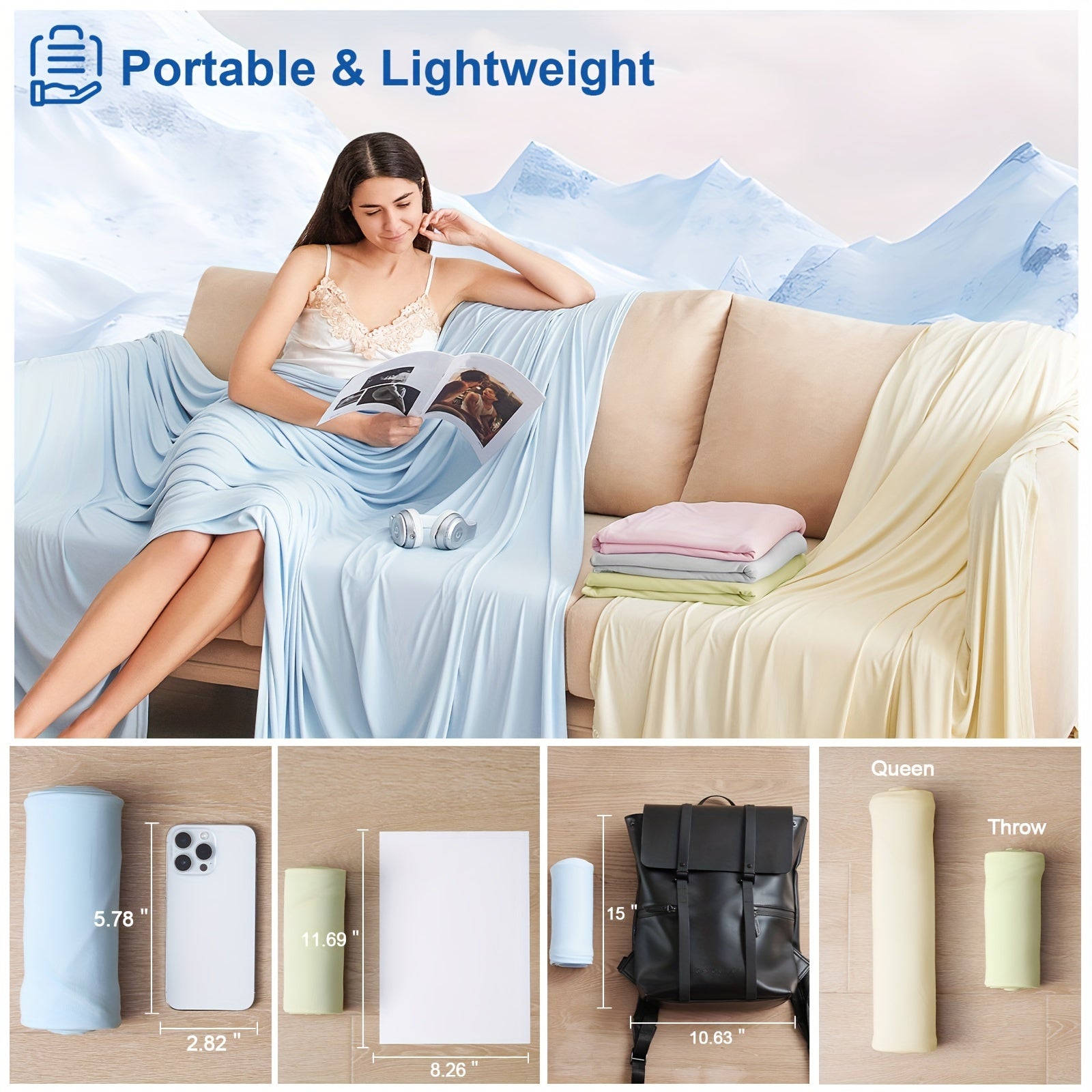 Cooling Blanket For Hot Sleepers - Soft, Breathable, Lightweight, Portable Silky Durable Single Layer Throw With Reversible Design, Ideal For Home Office Travel Car, Summer Use, Machine Washable - 1Pc Lootquake LLC