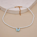 Elegant White Pearl Choker Necklace Small Round Pearl Wedding Butterfly Necklace For Women Charm Fashion Jewelry