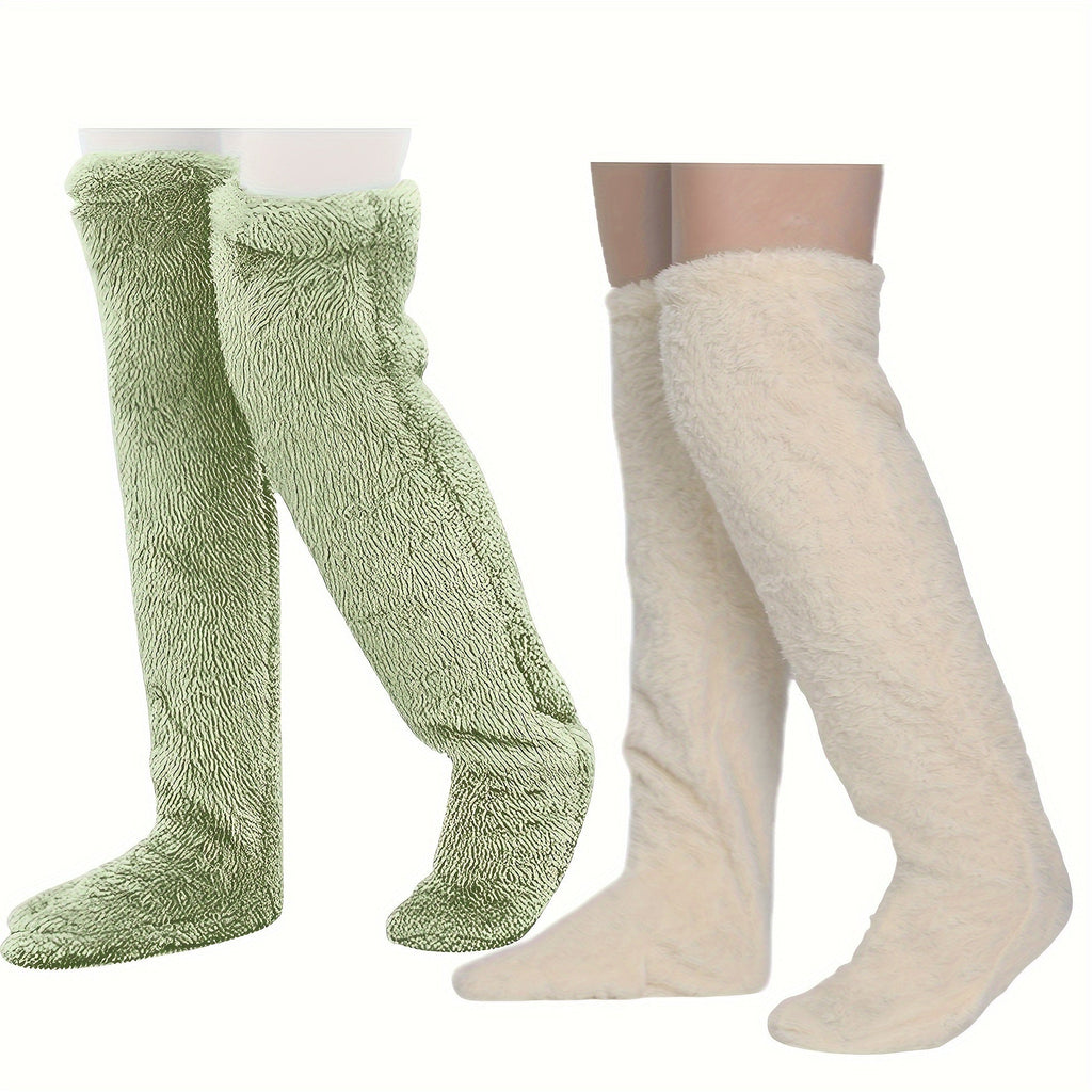 Cozy Couple's Thigh-High Fuzzy Socks - Warm, Durable Knit Over-The-Knee Stockings, Easy-Care Solid Hosiery Lootquake LLC