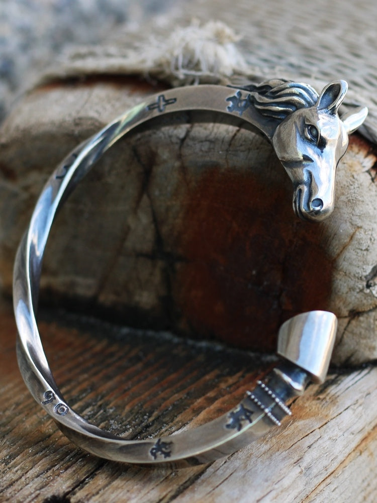 Handmade Bracelet Sterling Silver Horse Head Shape Men's Opening