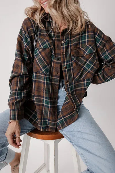 Timeless Women's Classic Plaid Button-Up Long Sleeve Jacket – Lightweight & Stylish Cotton-Blend Outerwear Stevvex