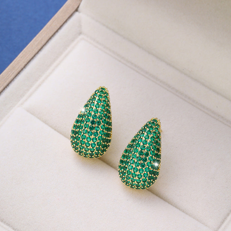Micro-inlaid Diamond Super Flash Water Drop Ear Studs Light Luxury High-end Sense Pi-Mart