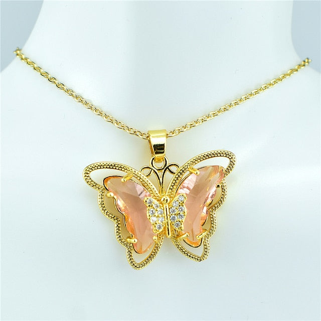 Crystal Glass Butterfly Necklace Pi-Mart