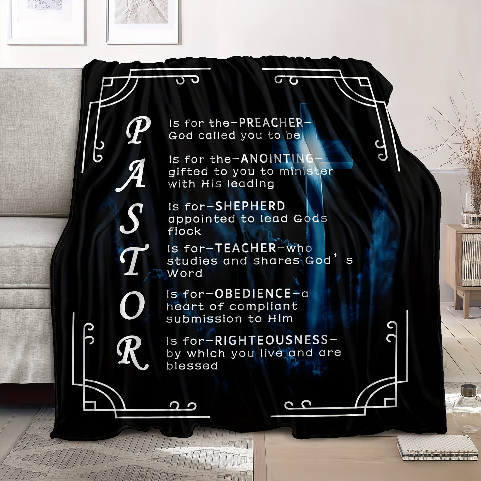 1pc, Pastor Appreciation Gifts For Men, Throw Blanket, Thank You Presents For Christmas, Pastor Appreciation Day, Birthday, Father's Day Cross Lootquake LLC