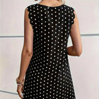 Ladies' Fashionable Casual Pullover Polka Dot Dress With Hollowed Out Collar And Round Neck Wavy Edge Skirt - SJB-DIAMOND ELITES