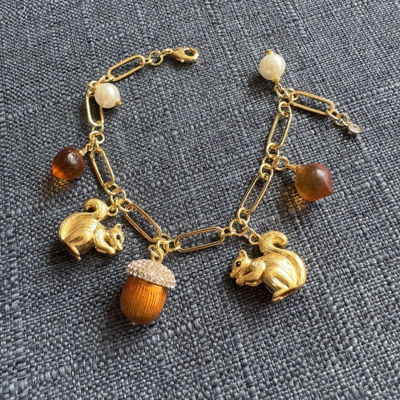 Squirrel Enamel Glazed Pinecone Orange Bracelet Pi-Mart