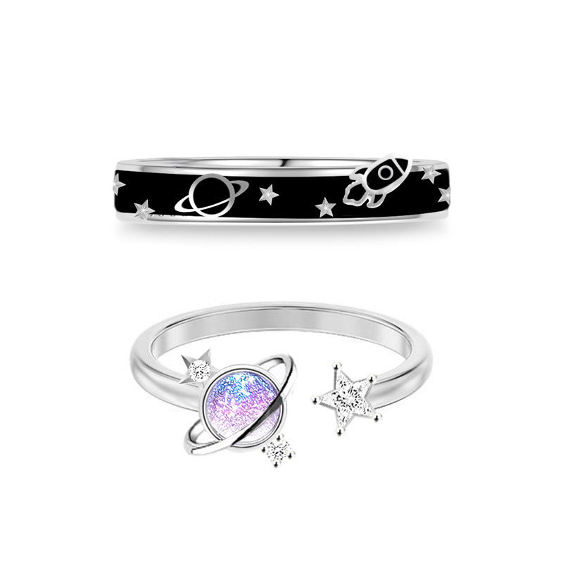 Sterling Silver Planet Love Couple Ring Offsite